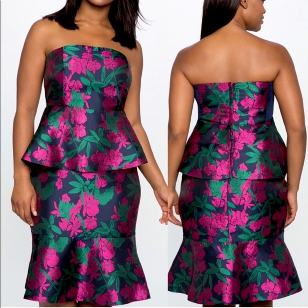 NWT Eloquii peplum floral strapless dress